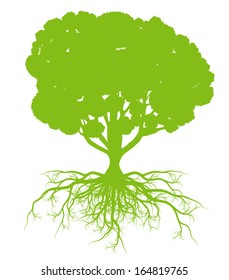 Tree with roots background ecology vector concept card