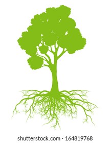 Tree with roots background ecology vector concept card