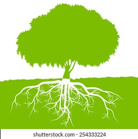 Tree with roots background ecology vector concept