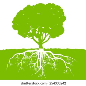 Tree with roots background ecology vector concept