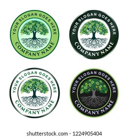 tree and roots badge logo templates collections, tree of life logo with circular shapes.