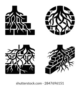 Tree roots breaking through a brick wall creating a striking natural intrusion into urban architecture