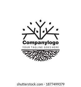 Tree with roots circle illustration for packaging natural products, organic shops, cosmetics, clothing. a modern vector design