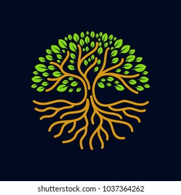 tree roots circle logo icon