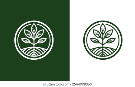 Tree with Roots in Circular Frame - Color variation and White Logo for Forest Protection.