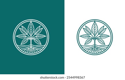 Tree with Roots in Circular Frame - Color variation and White Logo for Forest Protection.