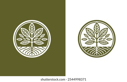 Baum mit Wurzeln im kreisförmigen Rahmen - Farbvariante und weißes Logo für Waldschutz.