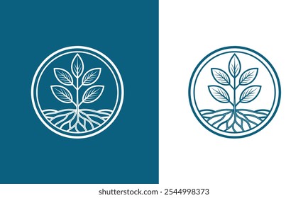 Tree with Roots in Circular Frame - Color variation and White Logo for Forest Protection.