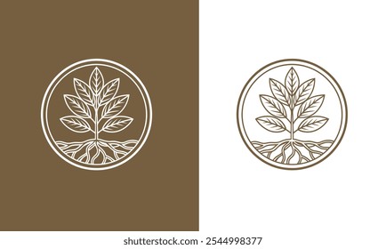 Tree with Roots in Circular Frame - Color variation and White Logo for Forest Protection.