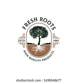 Tree with roots classic badge logo design inspiration