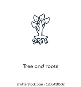 Tree and roots concept line icon. Linear Tree and roots concept outline symbol design. This simple element illustration can be used for web and mobile UI/UX.