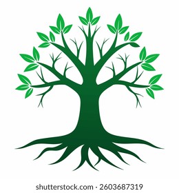 Tree and roots design on white background, best tree for logo, 
