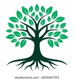Tree and roots design on white background, best tree for logo, 