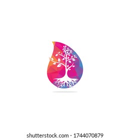 Tree Roots drop shape concept vector logo design. Vector tree with roots logo element.