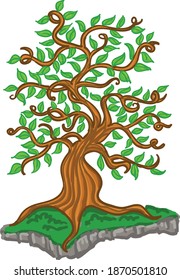 un árbol con sus raíces incrustadas en el suelo de la hierba