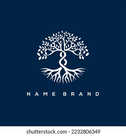 Tree and Roots Emblem Logo Vector