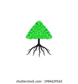 Tree with roots and green leaves vector illustration