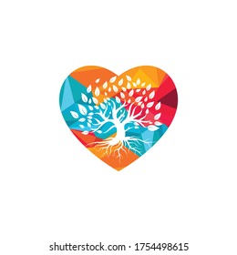Tree roots heart shape vector logo design. Tree roots nature love vector logo design template.