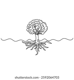 Tree Roots  icon continuous one line drawing  outline vector illustration 