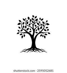 Tree with roots icon isolated on white background. Vector illustration
