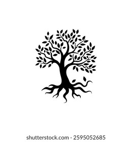 Tree with roots icon isolated on white background. Vector illustration
