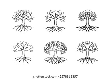 tree roots icon line art vector illustration
