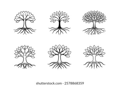 tree roots icon line art vector illustration