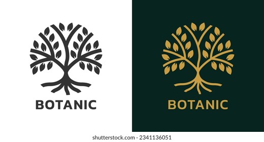 Tree with roots icon or logo. Abstract nature symbol. Modern plant, eco, natural emblem design. Vector illustration.