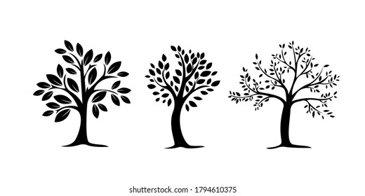 Tree With Roots Icon Vector Illustration. Tree With Branch Leaves Symbols Or Signs. Emblem Isolated On White Background, Flat Style For Graphic And Silhouette, Logo. EPS10 Black Pictogram.
