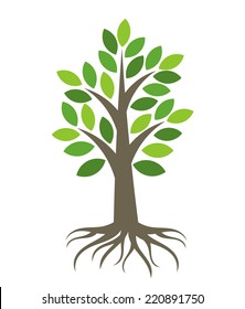 Tree With Roots Icon. Vector Illustration