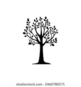 Tree with Roots Icon Vector illustration. Tree with branch leaves symbols or signs. Emblem isolated on white background, Flat style for graphic and silhouette.