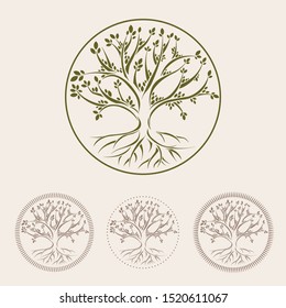 Tree with roots icons. Circle design element. Vector illustration EPS 10