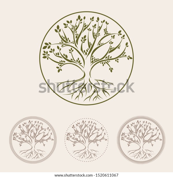 Tree Roots Icons Circle Design Element: vector de stock (libre de ...