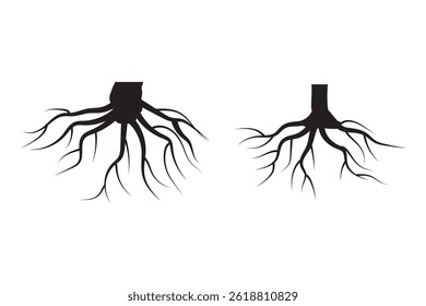 tree roots icons of silhouette vector illustration