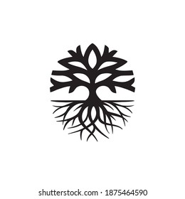 Tree and roots illustration for company logo, packaging natural products, organic shops, cosmetics, clothing. a simple flat vector design