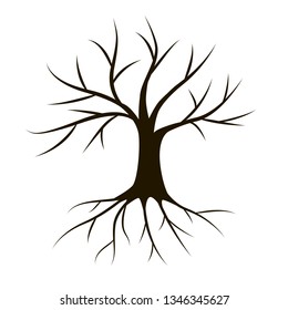 Tree with roots isolated on white background. Vector illustration