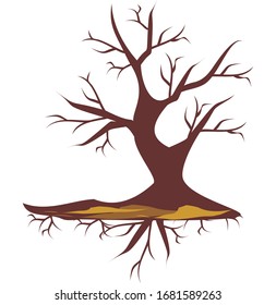 Tree with roots isolated on white. Vector illustration