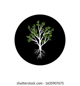 Tree with Roots and Leafs. Vector image.