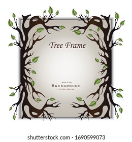 Tree with roots and leaves as frame on paper background vector