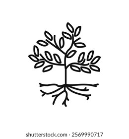 Tree with roots and leaves icon flat line symbol set.