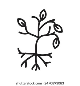 Tree with roots and leaves icon line art vector