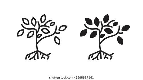 Tree with roots and leaves icon set vector graphics designs