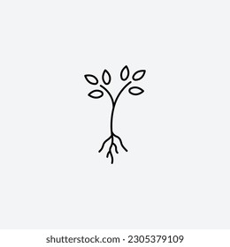 Tree with roots and leaves icon vector illustration. Editable stoke.