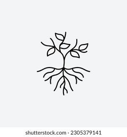 Tree with roots and leaves icon vector illustration. Editable stoke.