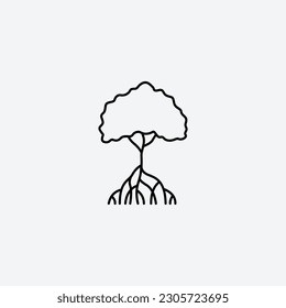 Tree with roots and leaves icon vector illustration. Editable stoke.