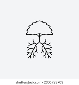 Tree with roots and leaves icon vector illustration. Editable stoke.