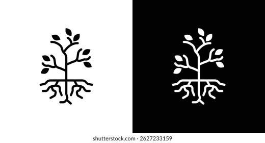 Tree with roots and leaves icon vector, solid illustration, pictogram