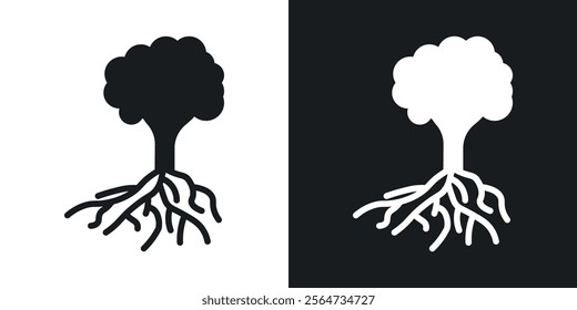Tree with roots and leaves icons in flat syle