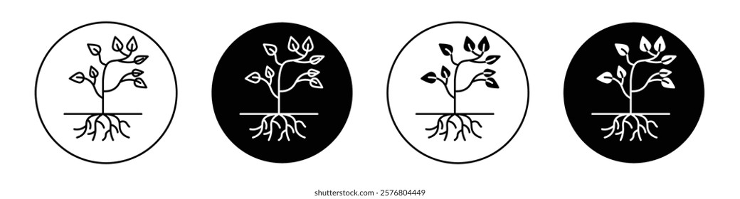 Tree with roots and leaves icons vector pack for web designs