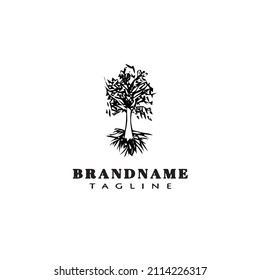 Baum mit Logo-Cartoon-Symbol-Design süß schwarz, moderne einzelne Vektorgrafik